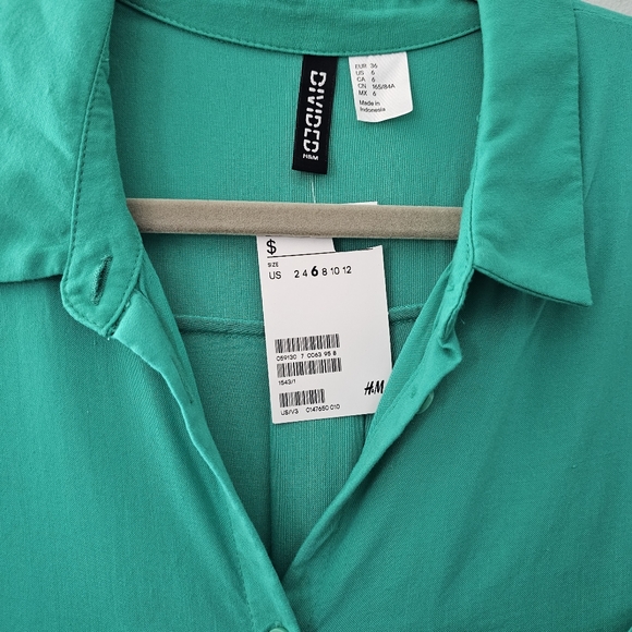 New H&M Green Sleeveless Button Down Shirt Sz 6 - Picture 3 of 3